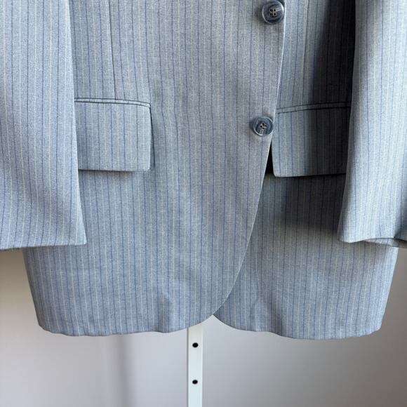 Vintage sz 40 blue‎ pin striped Suit Blazer and Vest Set - Picture 4 of 8